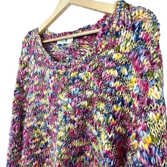 Missa Chunky Knit Rainbow Colorful Scoop Neck Pull Over Sweater L - Picture 1 of 7